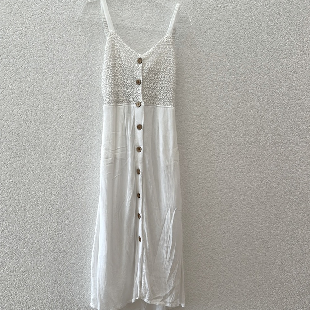 Jessica Simpson white open back crochet top midi dress